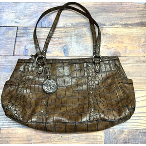Relic Faux Alligator Shoulder Handbag Purse‎ Brown Double Handle